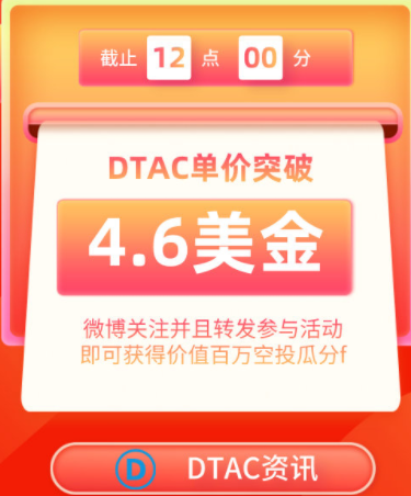 DTAC百万空投活动，简单转发微博瓜分200万DTAC
