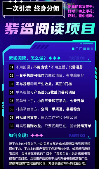 紫鲨阅读是什么？免费抖音小说推文赚钱项目操作思路浅析
